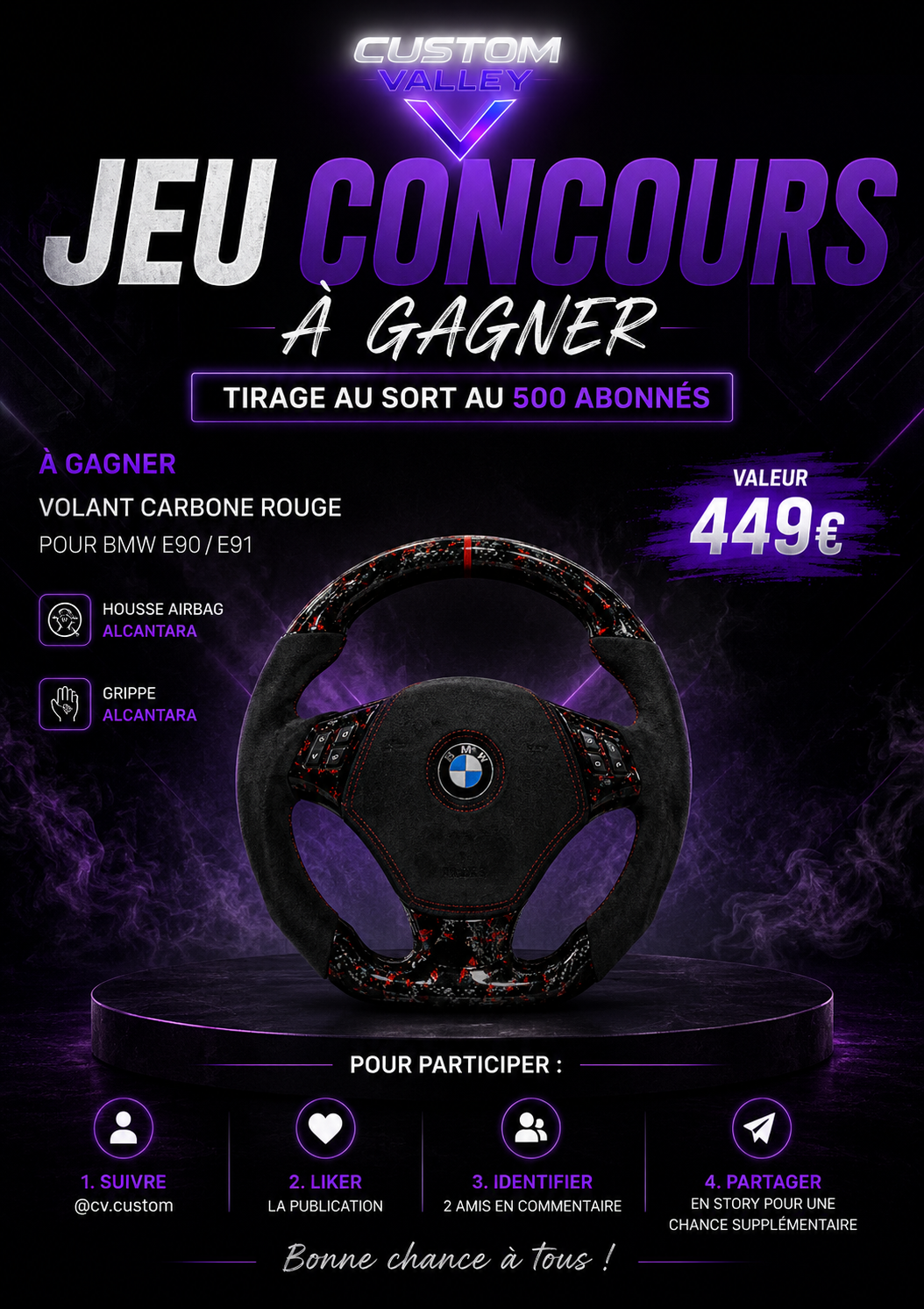 Jeu concours Custom Valley volant carbone rouge